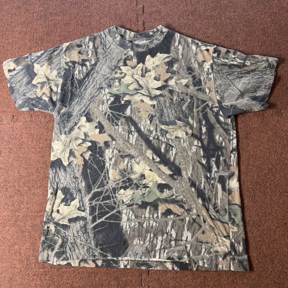 Vintage Break-Up Camo Pocket T-Shirt Mens XL Oak Leaf Camouflage Hunting Tee